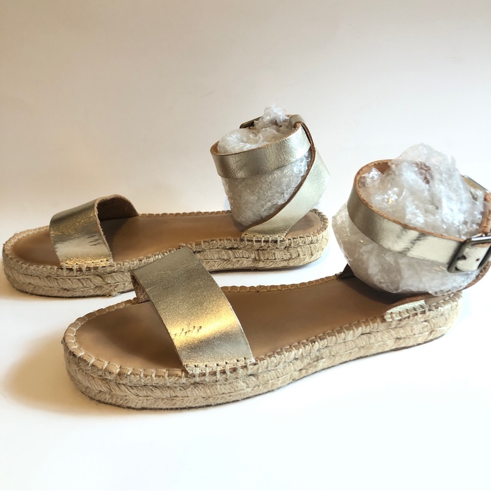 Sz 11 Soludos Cadiz Gold Metallic Platinum Strap Sandals - Picture 6 of 16